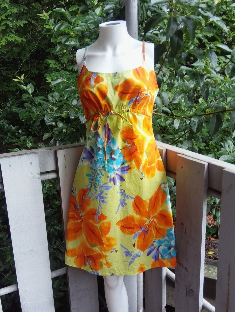 Vintage Rave Y2K Floral Tropical Babydoll Cotton Dress Large